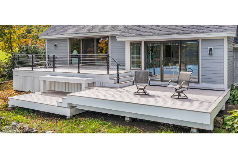 Large deck with metal railing