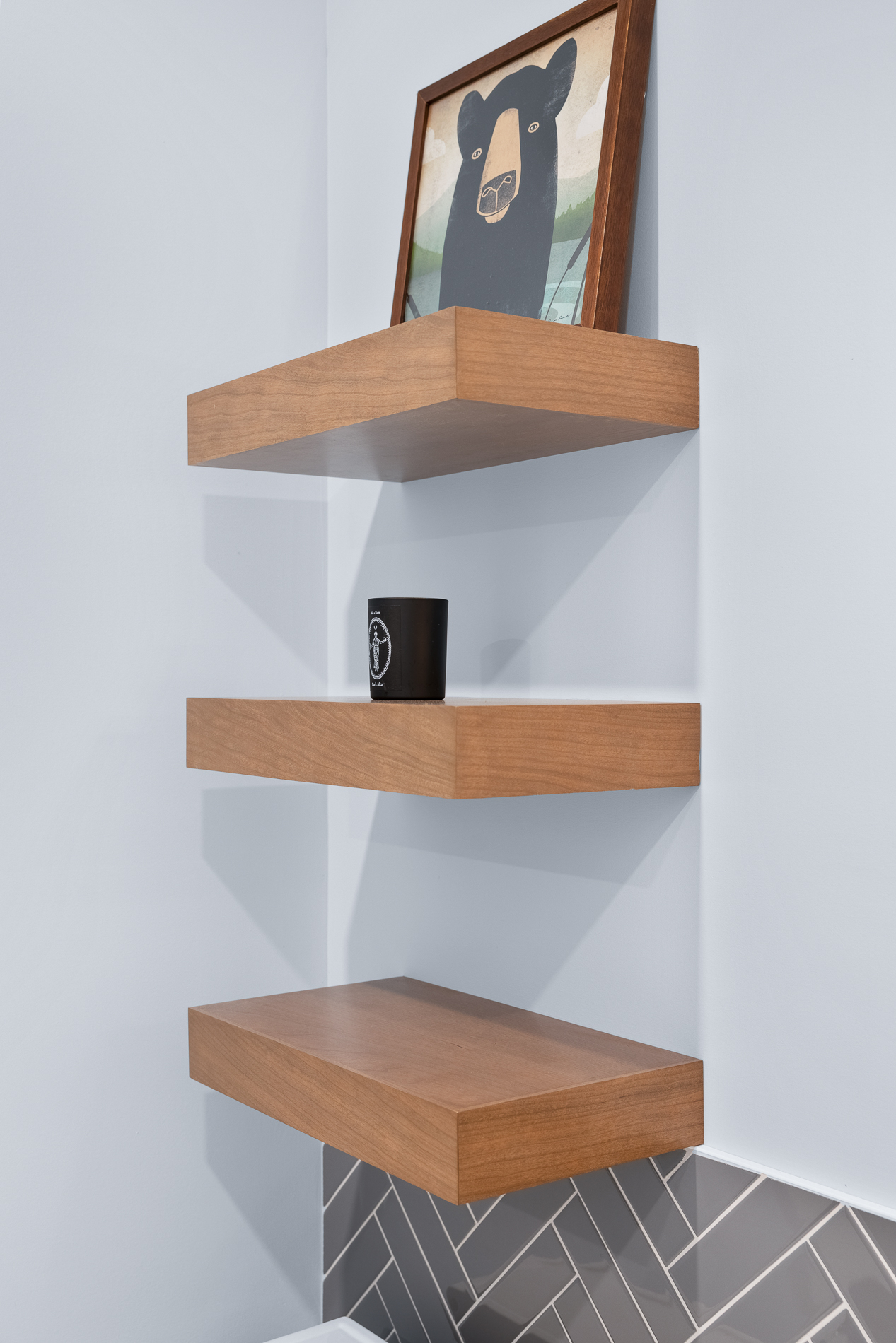 Three Wooden Shelves from a Contemporary Home Design