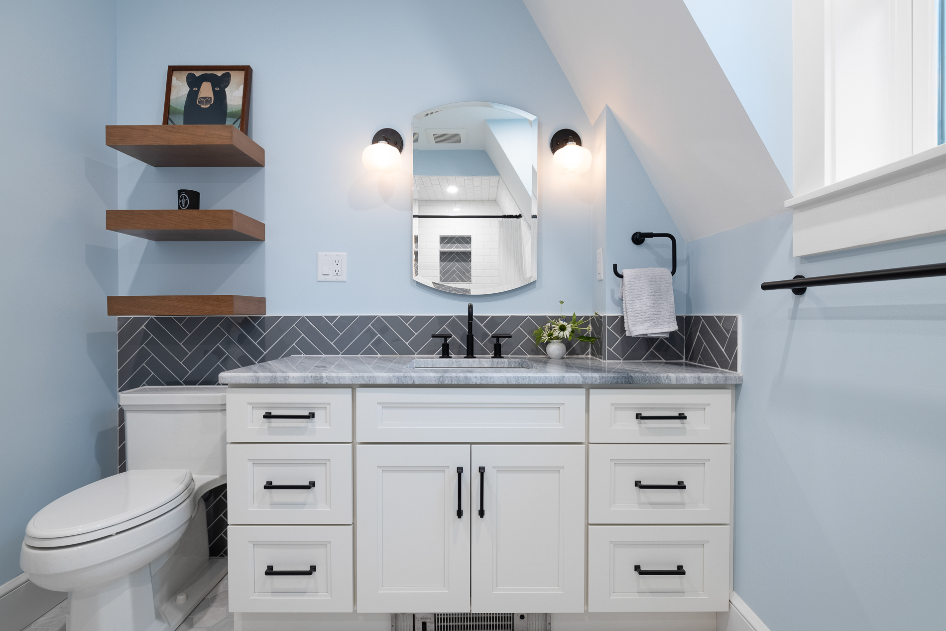 Gas Range Stovetop with Blue and White Subway Tile