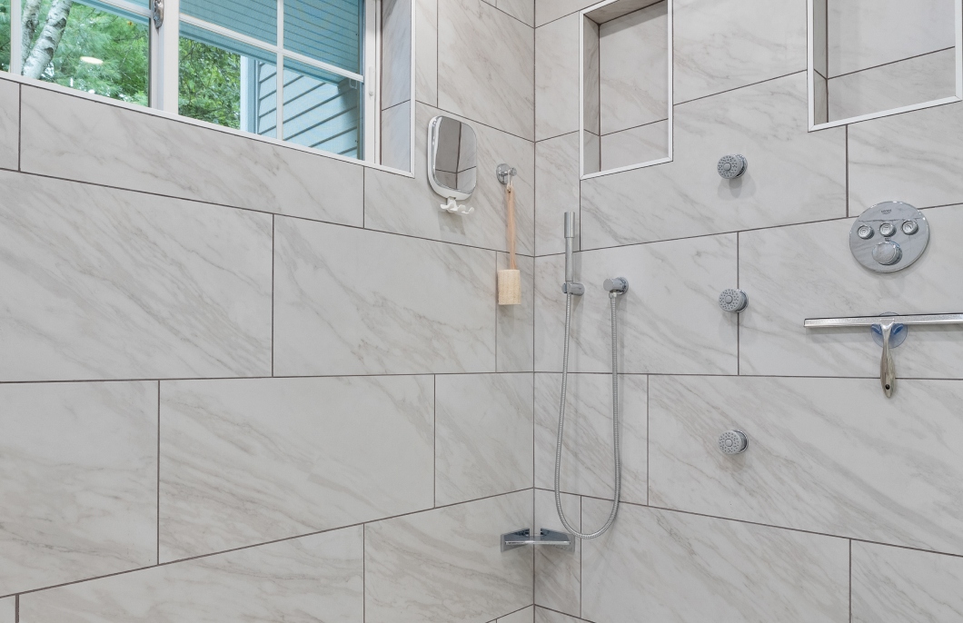 Gas Range Stovetop with Blue and White Subway Tile