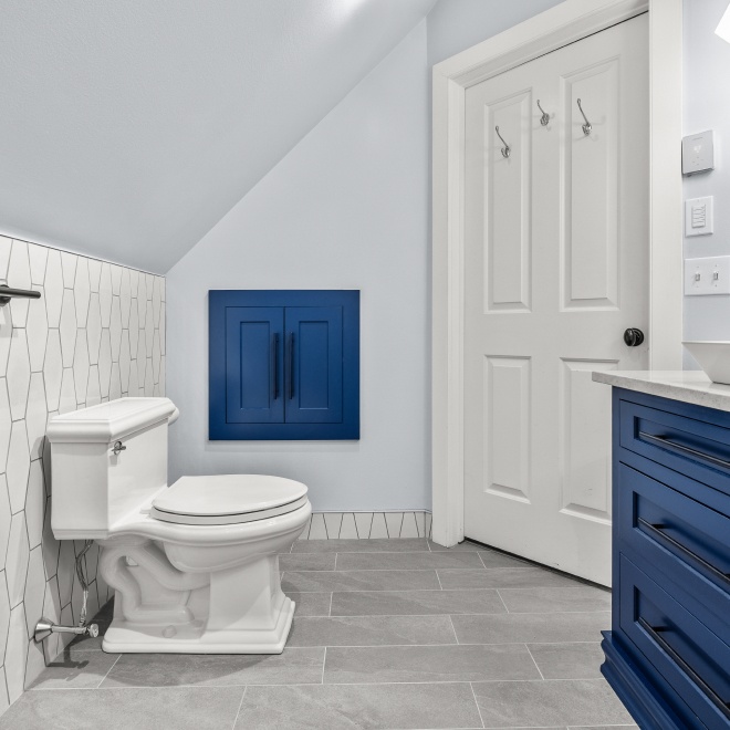 Gas Range Stovetop with Blue and White Subway Tile