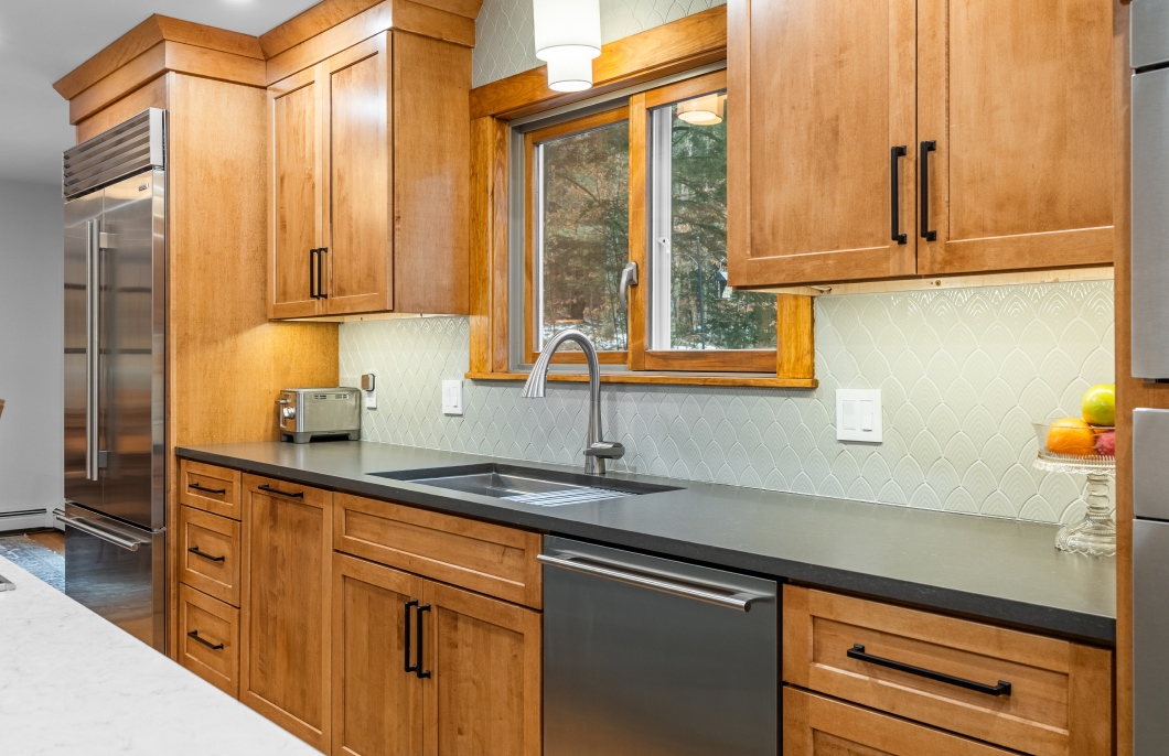 Gas Range Stovetop with Blue and White Subway Tile